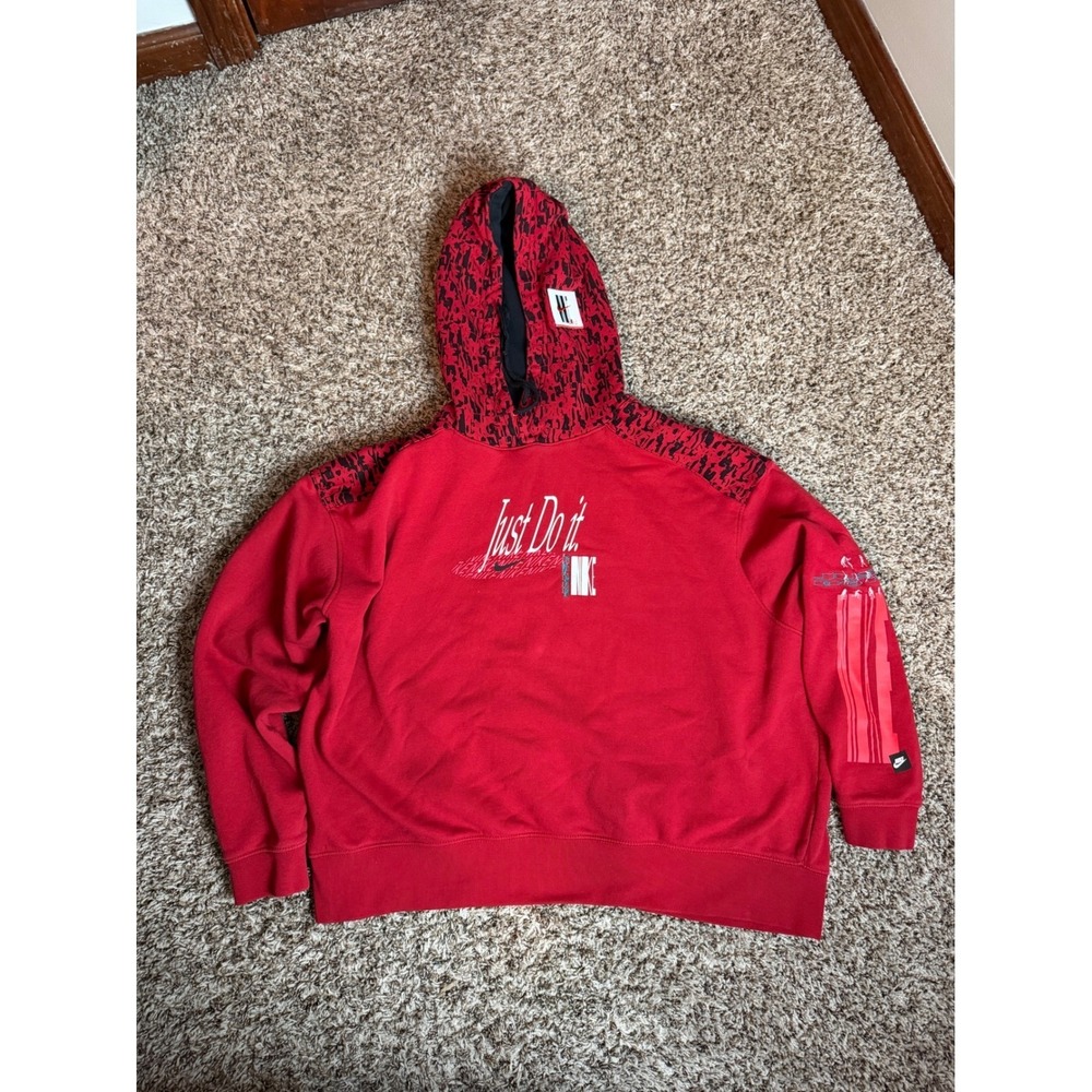 Nike Just Do It Hoodie Mens XL Red Graphic Fleece Pullover Sweatshirt
